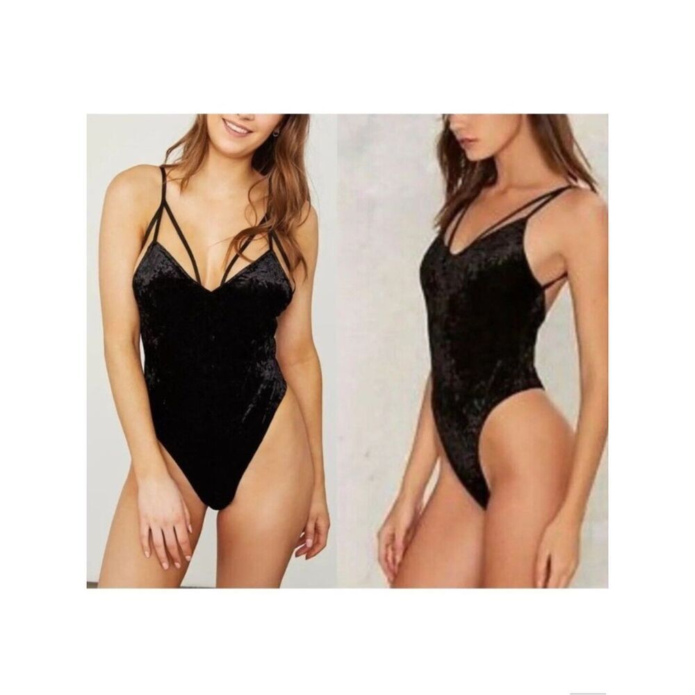 NWT We Are HAH Hot As Hell  Bodysuit Black Crushed Velvet